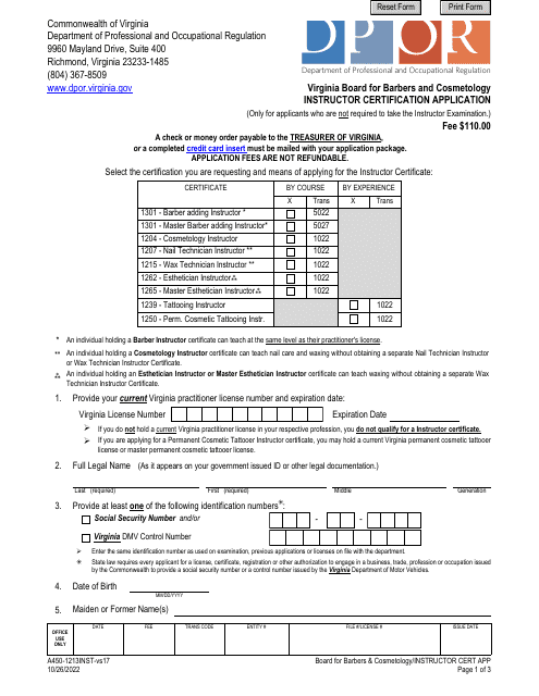 Form A450-1213INST  Printable Pdf
