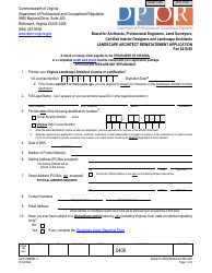 Form A416-0406RE Landscape Architect Reinstatement Application - Virginia