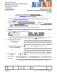 Document preview: Form A429-2905_07REI Auctioneer License Reinstatement Application - Virginia