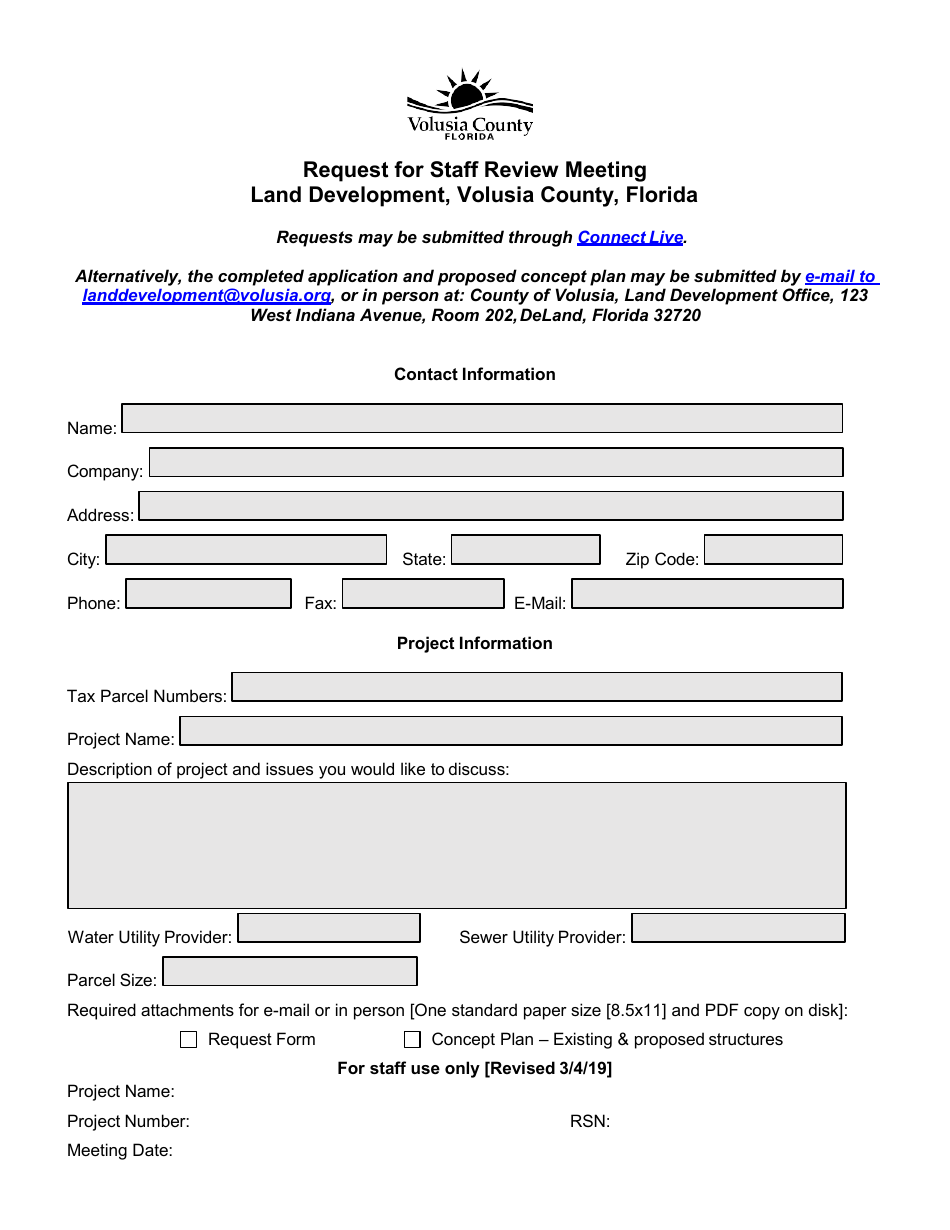 Volusia County, Florida Request for Staff Review Meeting Fill Out