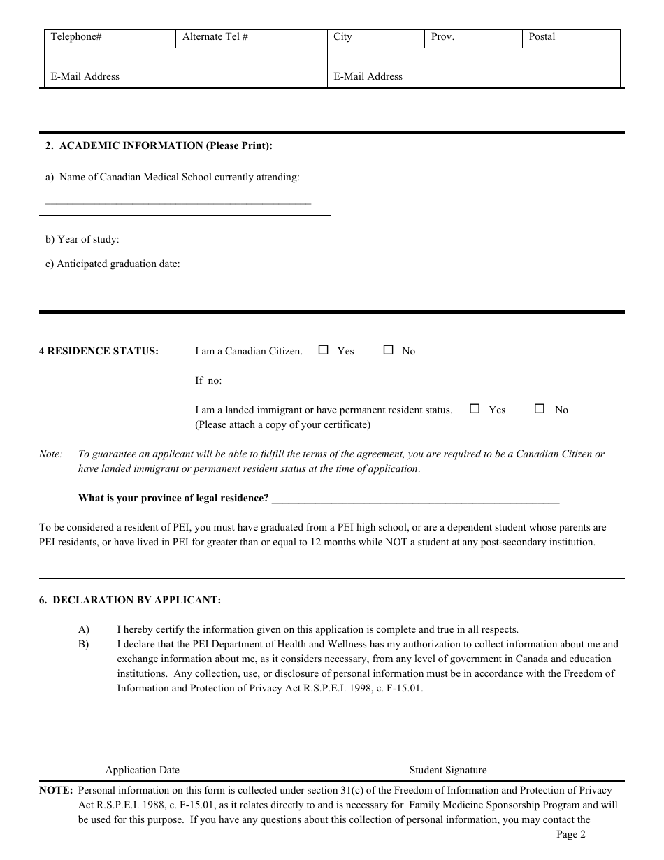 Application Form - Family Medicine Sponsorship Program - Prince Edward Island, Canada, Page 2
