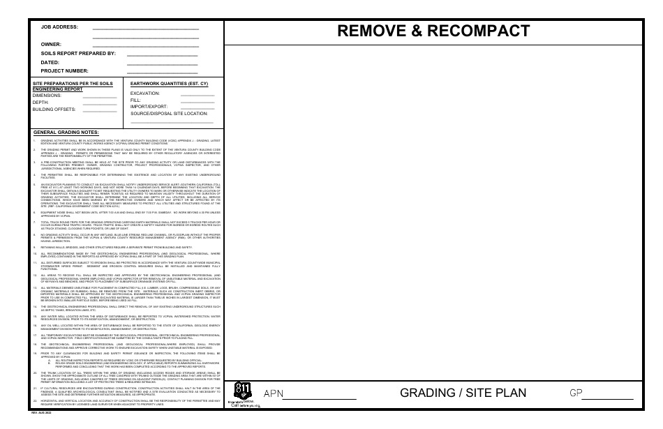 Remove and Re-compact (Rr) Grading Permit Cover Sheet - County of Ventura, California, Page 1
