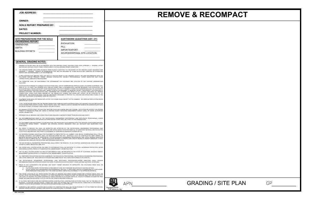 Remove and Re-compact (R&r) Grading Permit Cover Sheet - County of Ventura, California
