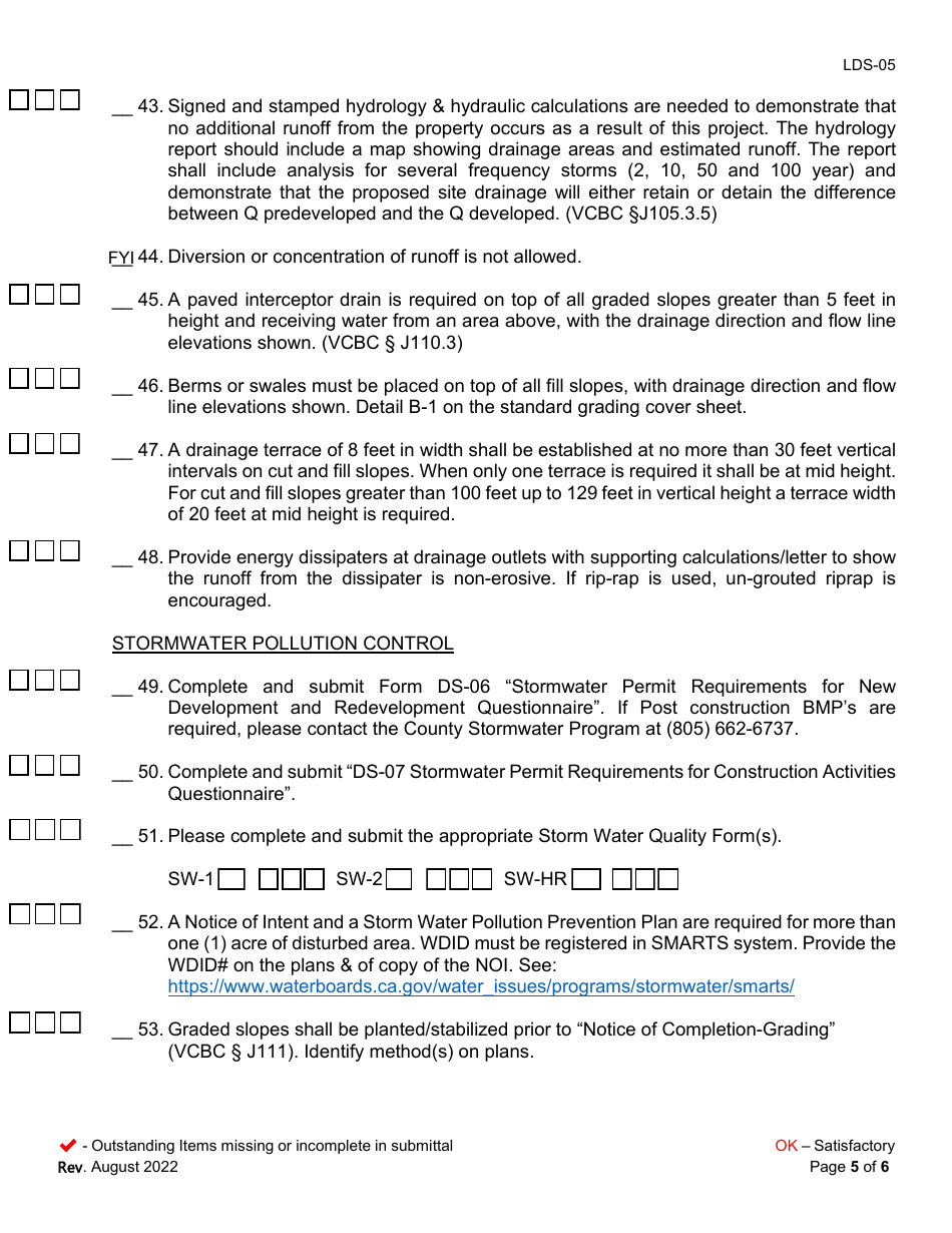 Form LDS-05 Grading Plancheck Checklist - County of Ventura, California, Page 5
