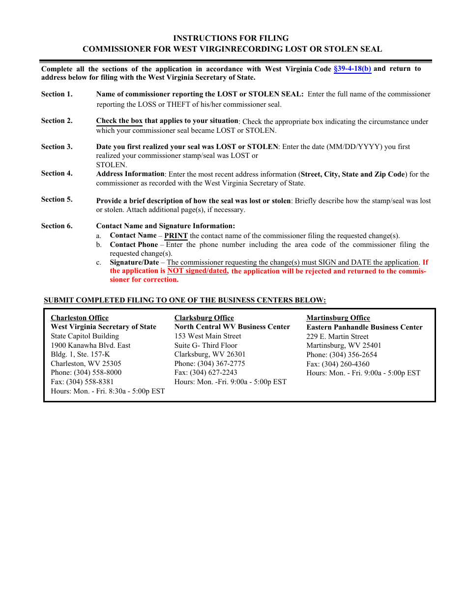 Form CWV-4 Commissioner for West Virginia Recording Lost or Stolen Seal - West Virginia, Page 2