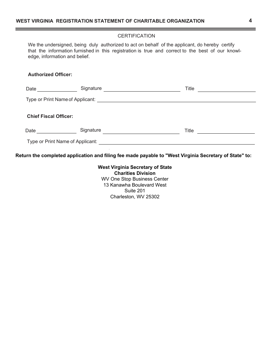 Form CHR-1 Registration Statement of Charitable Organizations - West Virginia, Page 5