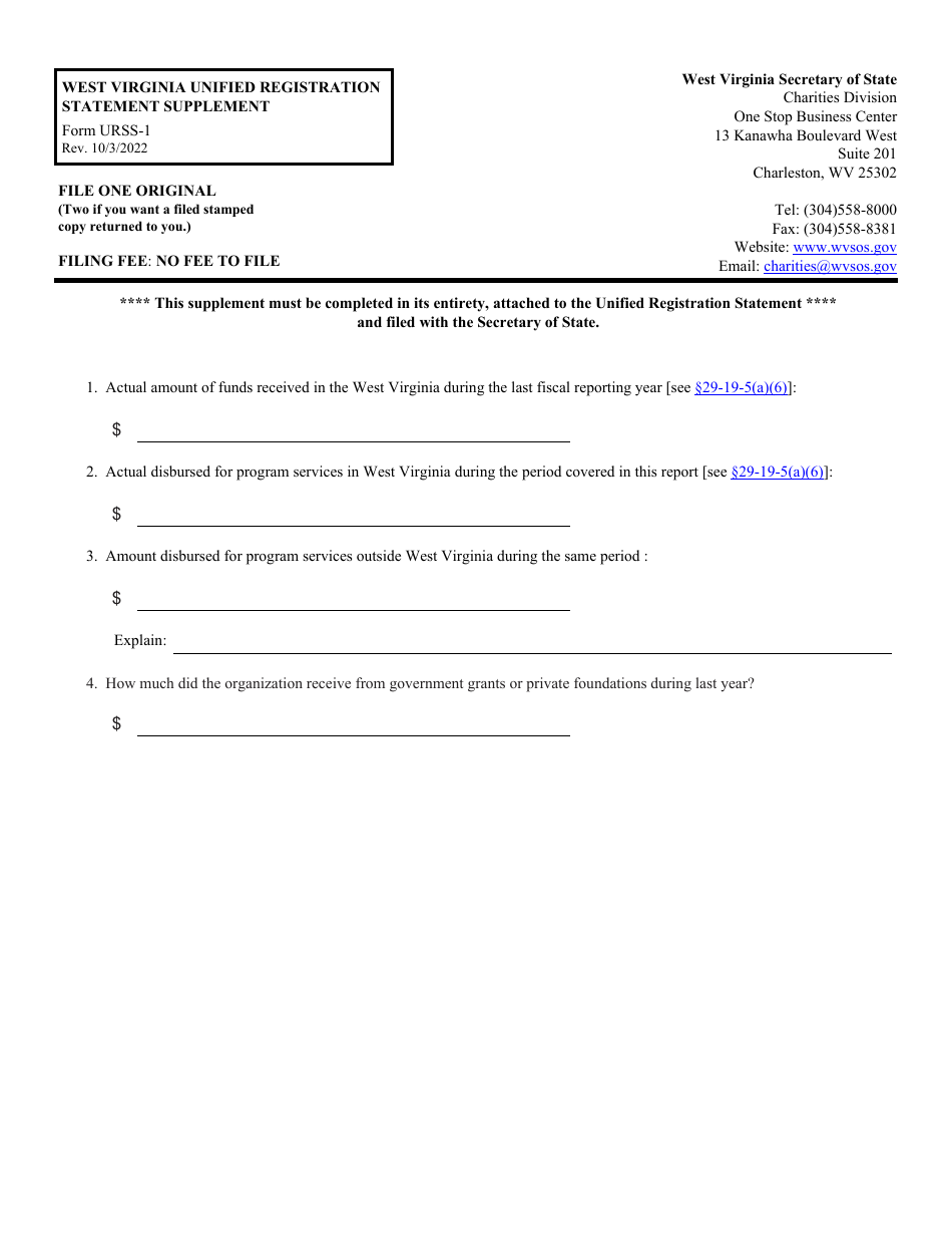 Form URSS-1 Download Fillable PDF or Fill Online West Virginia Unified ...