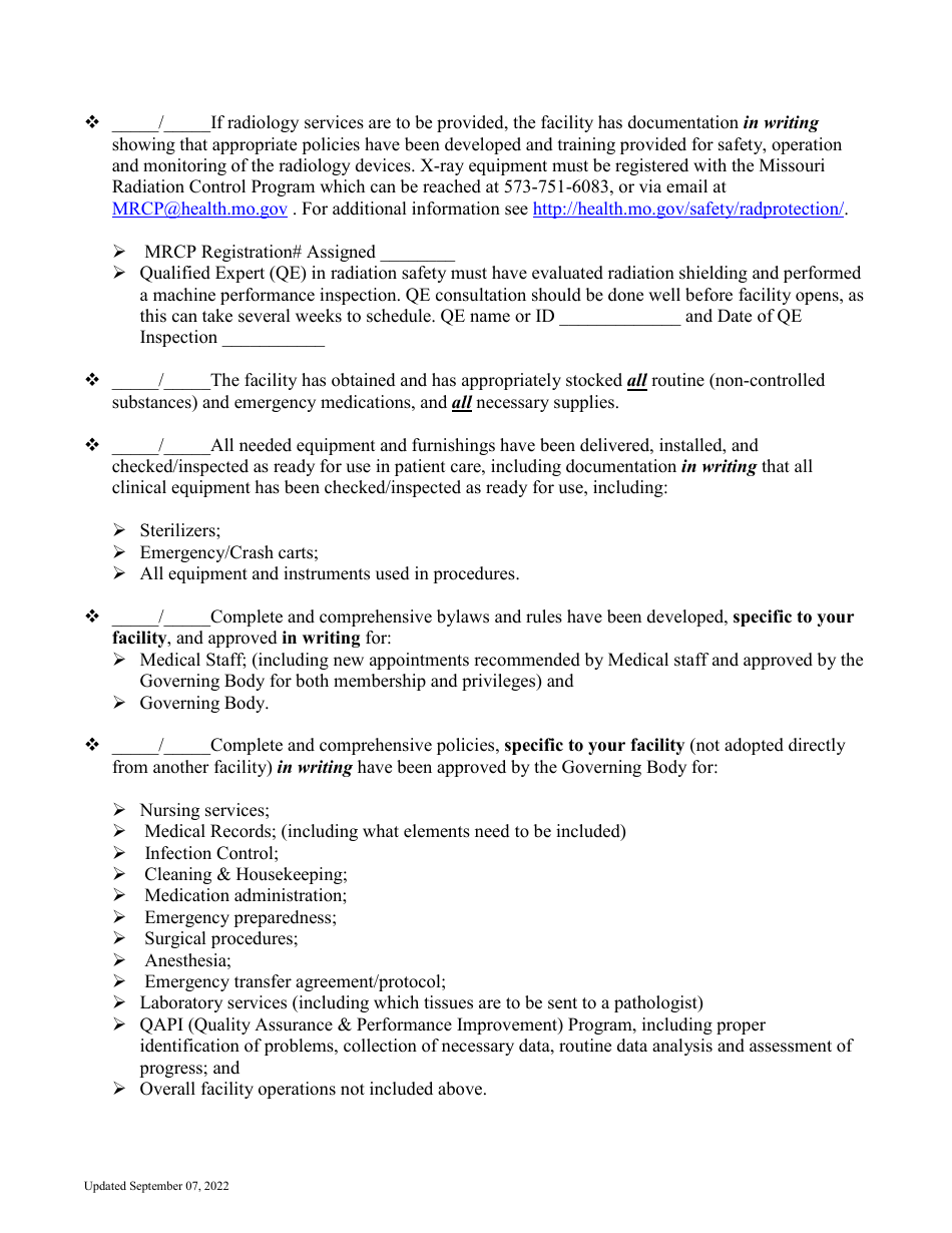 Initial Ambulatory Surgery Center (Asc) Licensure Survey Preparedness Checklist - Missouri, Page 2