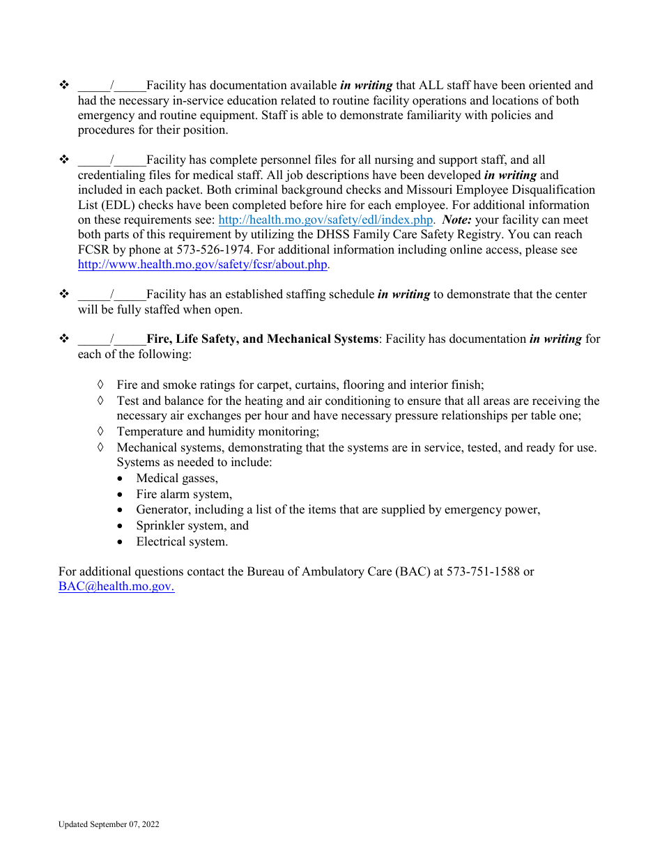 Initial Ambulatory Surgery Center (Asc) Licensure Survey Preparedness Checklist - Missouri, Page 3