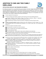 Document preview: Addition to One and Two Family Dwellings Application Checklist - City of Dallas, Texas
