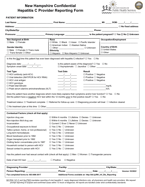 New Hampshire Confidential Hepatitis C Provider Reporting Form - New Hampshire Download Pdf