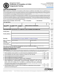 Document preview: Form CODA Certificate of Completion of Coda Postgraduate Training - California