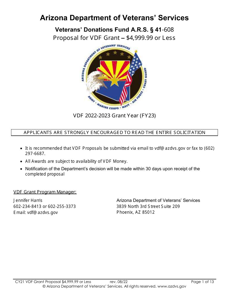 Proposal for Vdf Grant - $4,999.99 or Less - Arizona, Page 1