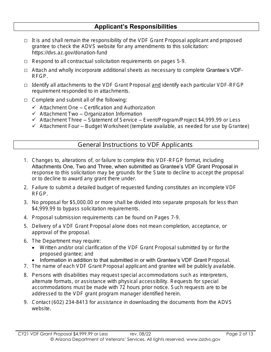 Proposal for Vdf Grant - $4,999.99 or Less - Arizona, Page 2