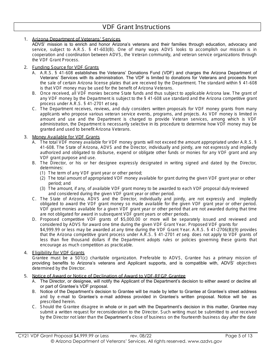 Proposal for Vdf Grant - $4,999.99 or Less - Arizona, Page 5