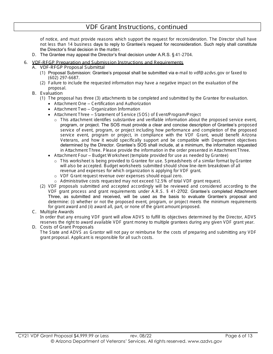 Proposal for Vdf Grant - $4,999.99 or Less - Arizona, Page 6