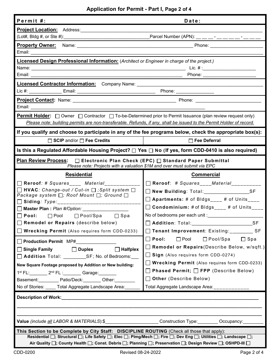 Form CDD-0200 Building Permit Application - City of Sacramento, California, Page 2