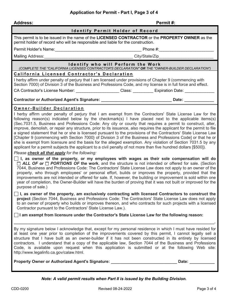 Form CDD-0200 Building Permit Application - City of Sacramento, California, Page 3
