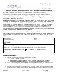 Form CDD-0410 Application for Reduced Residential Development Impact Fee Rates for Affordable Dwelling Units - City of Sacramento, California