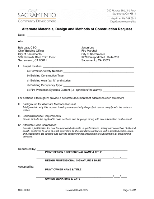 Form CDD-0068  Printable Pdf