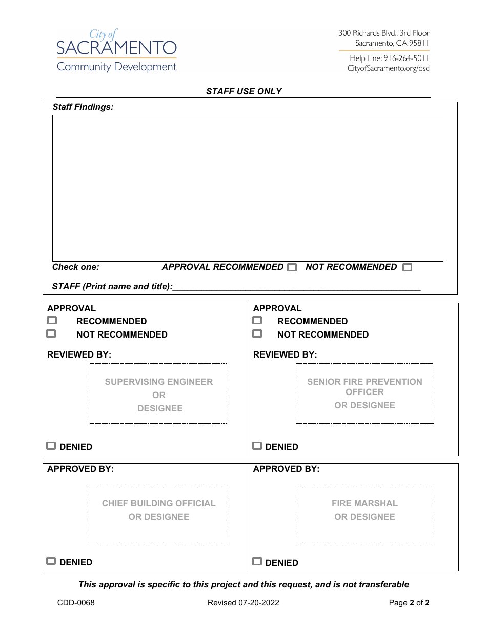 Form CDD-0068 Alternate Materials, Design and Methods of Construction Request - City of Sacramento, California, Page 2