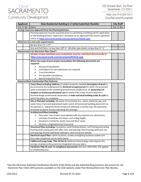 Form CDD-0312  Printable Pdf