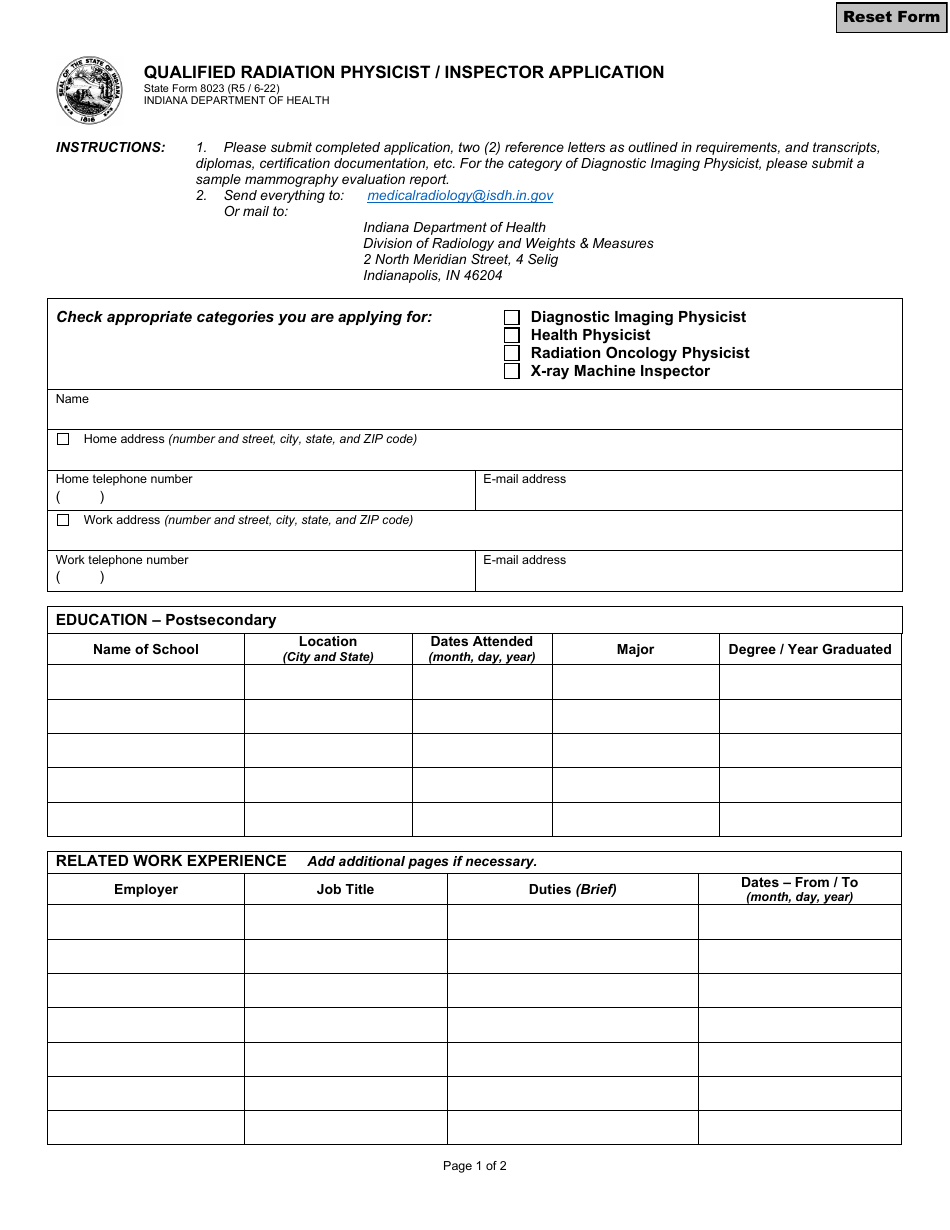 State Form 8023 Download Fillable PDF or Fill Online Qualified ...