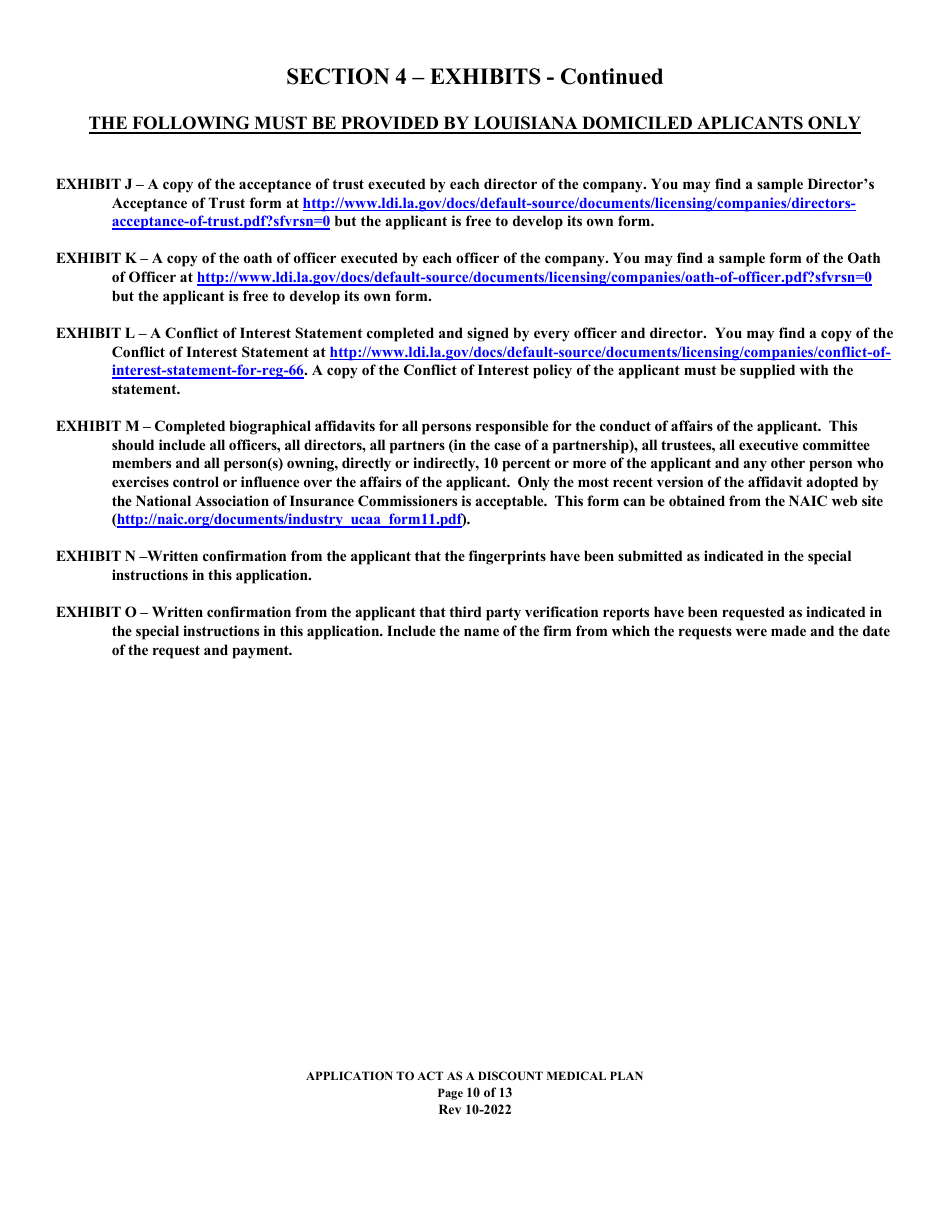Application to Act as a Discount Medical Plan in the State of Louisiana - Louisiana, Page 10
