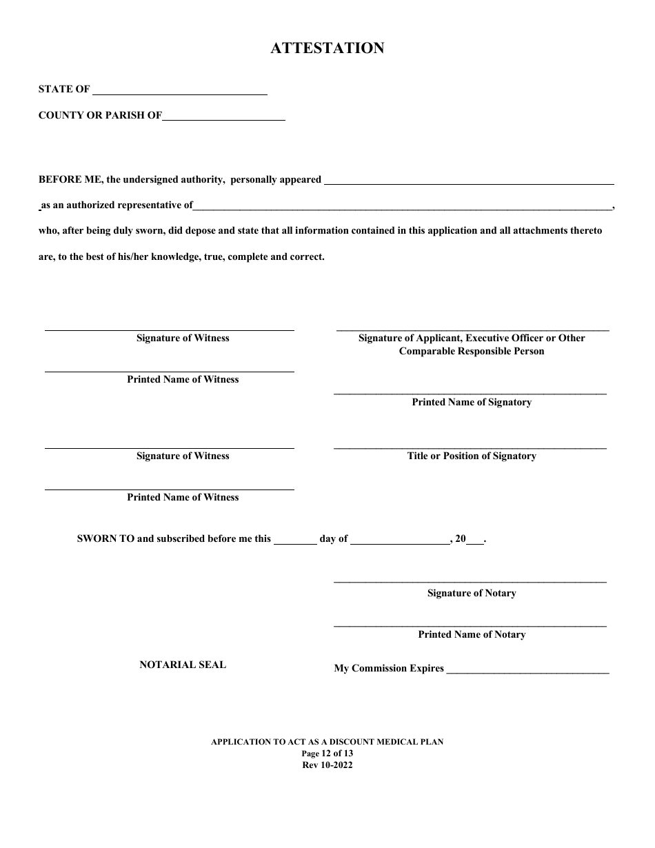 Application to Act as a Discount Medical Plan in the State of Louisiana - Louisiana, Page 12