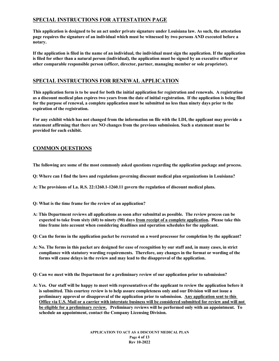Application to Act as a Discount Medical Plan in the State of Louisiana - Louisiana, Page 4