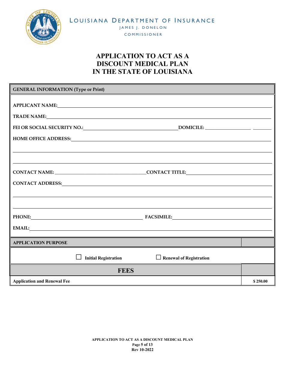 Application to Act as a Discount Medical Plan in the State of Louisiana - Louisiana, Page 5