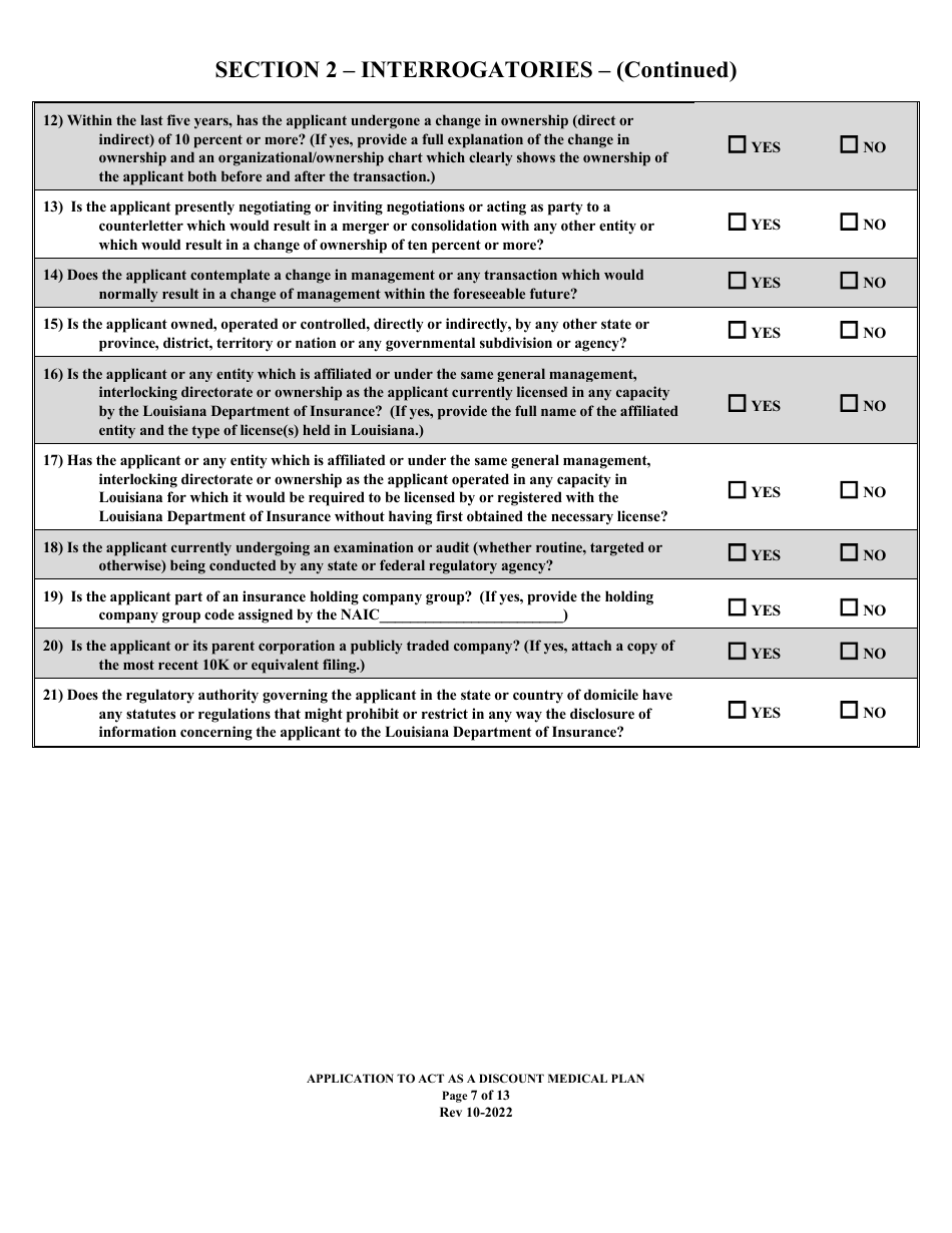 Application to Act as a Discount Medical Plan in the State of Louisiana - Louisiana, Page 7
