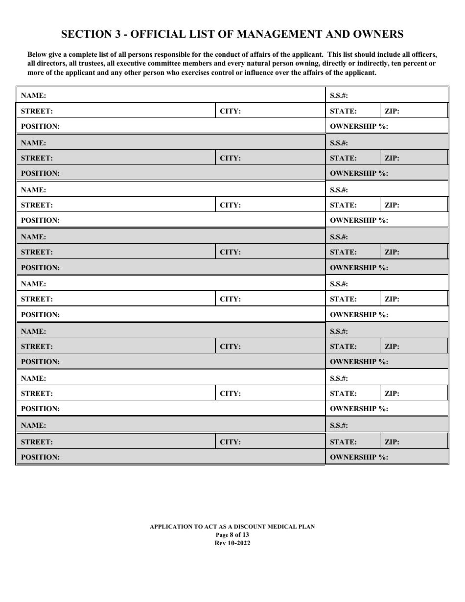 Application to Act as a Discount Medical Plan in the State of Louisiana - Louisiana, Page 8