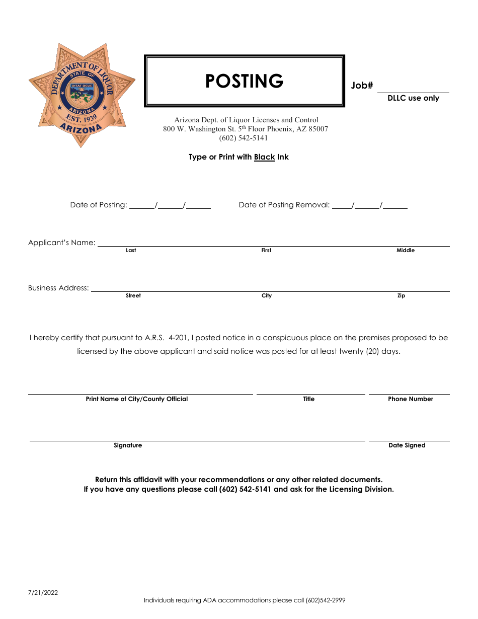 Arizona Affidavit of Posting Download Fillable PDF 2015 — 2025 ...