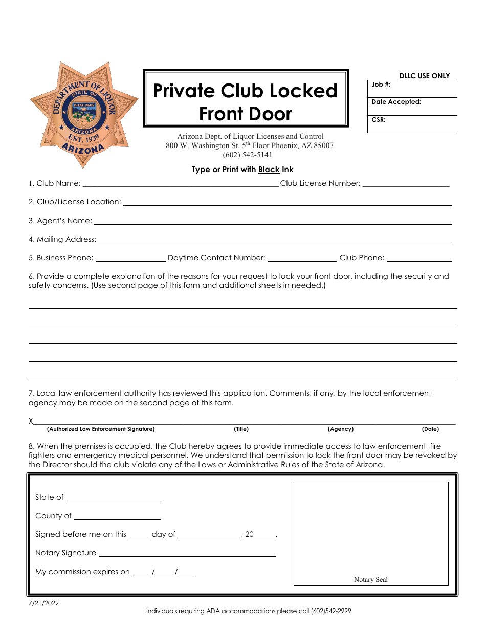 Private Club Locked Front Door - Arizona, Page 1