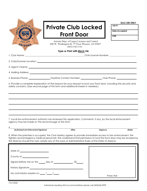 Private Club Locked Front Door - Arizona