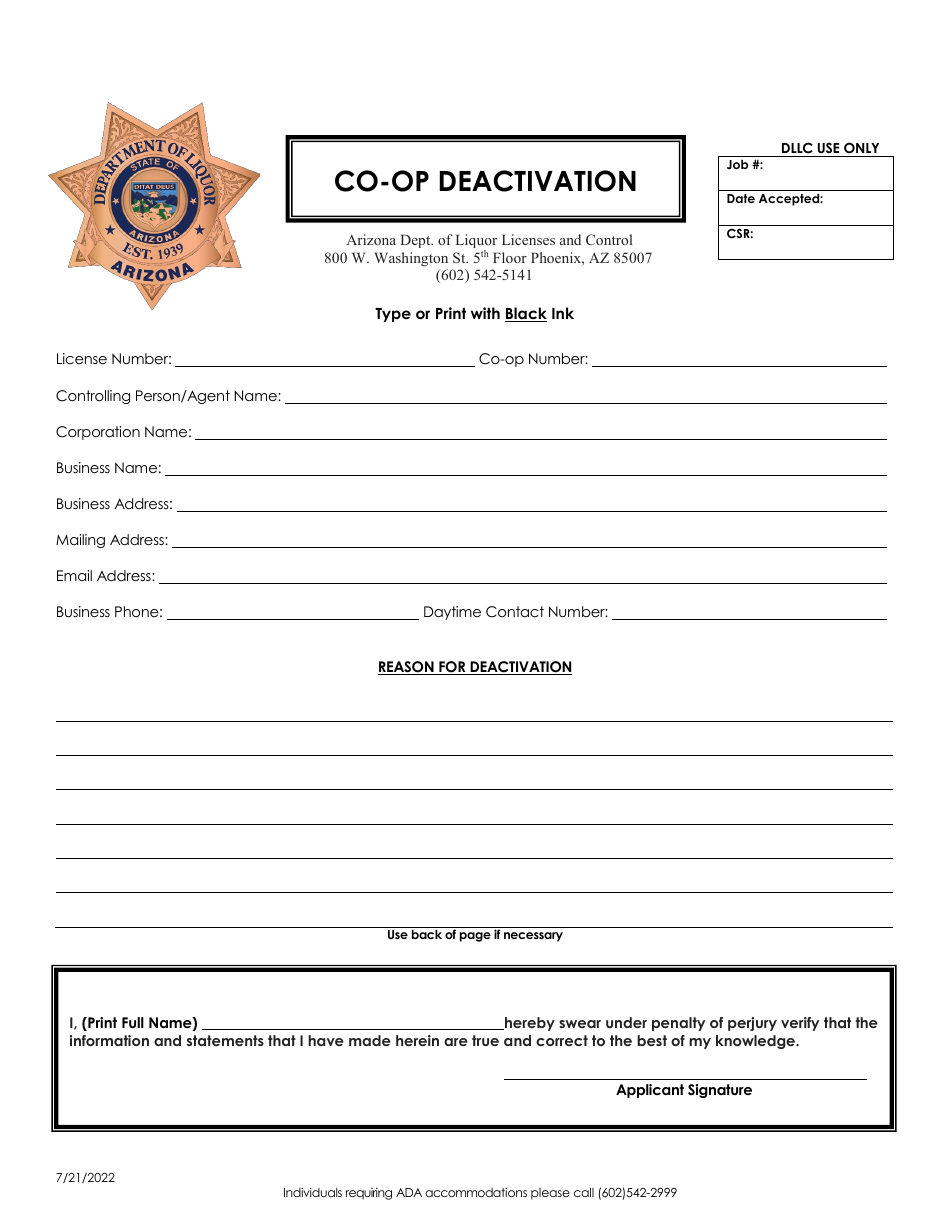 Co-op Agreement Deactivation - Arizona, Page 1