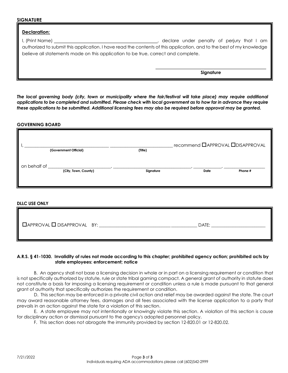 Fair / Festival License Application - Arizona, Page 3
