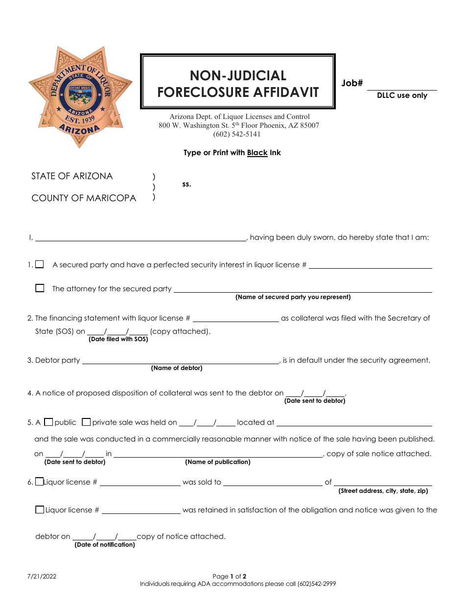 Non-judicial Foreclosure Affidavit - Arizona, Page 1