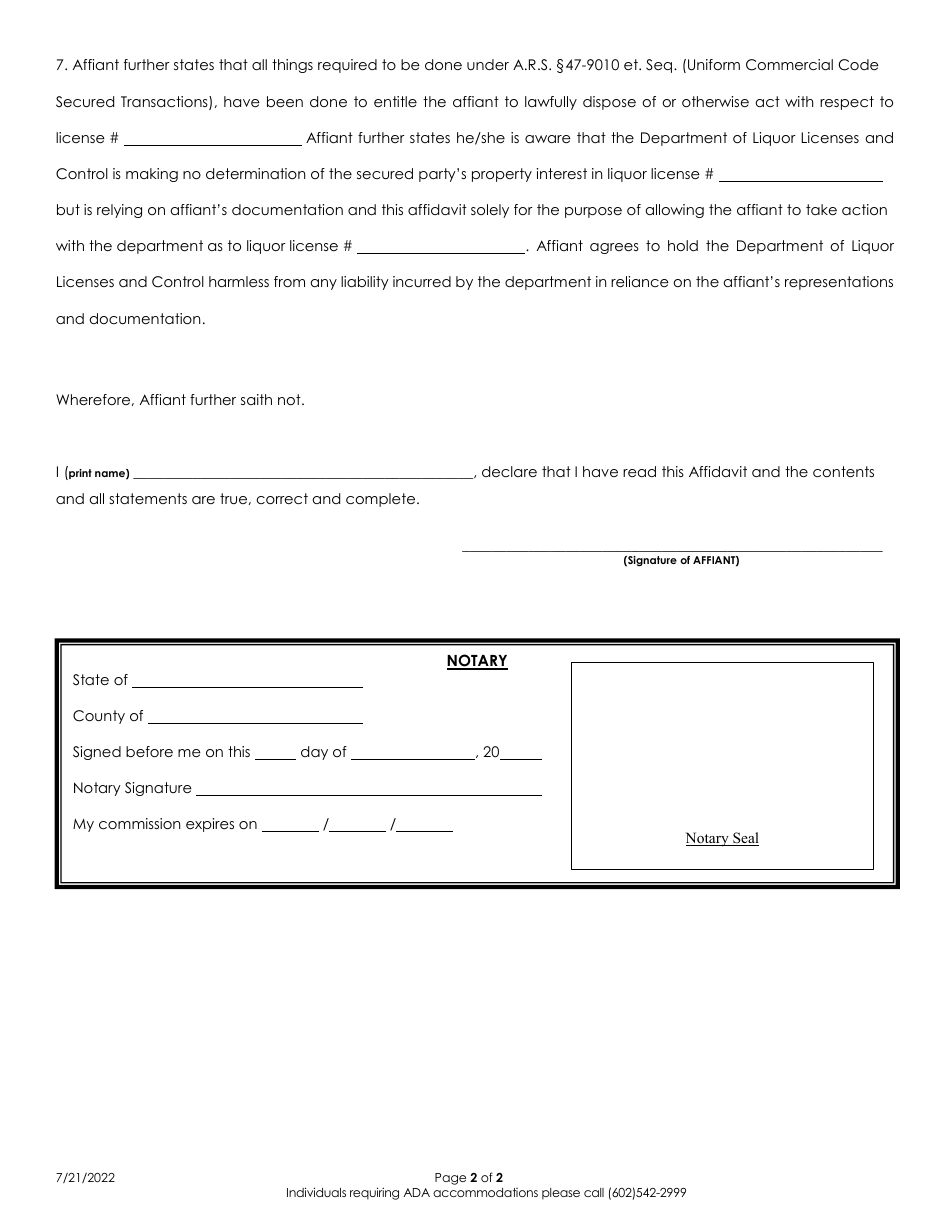 Non-judicial Foreclosure Affidavit - Arizona, Page 2