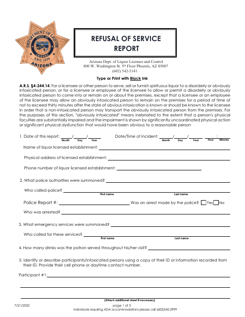 Refusal of Service Report - Arizona Download Pdf
