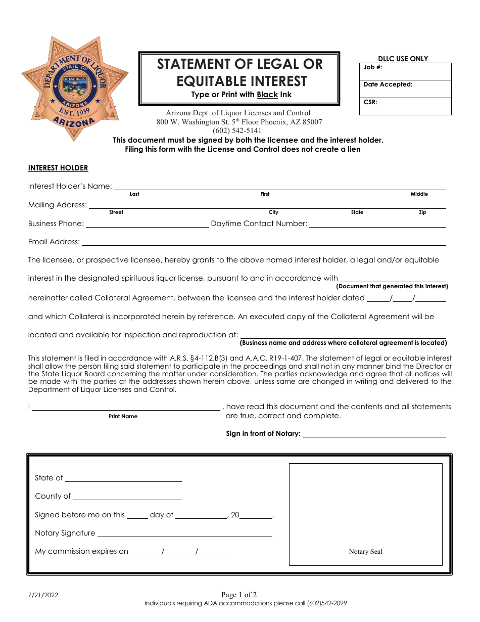 Equitable Forms.pdf Arizona Statement of Legal or Equitable Interest Download Fillable PDF ...