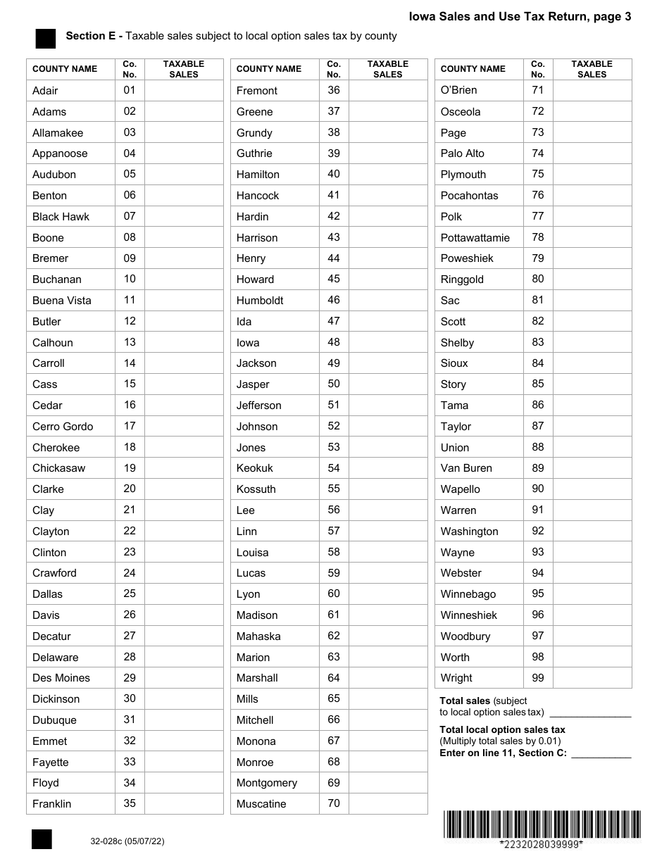 Form 32-028 Iowa Sales and Use Tax Return - Iowa, Page 3