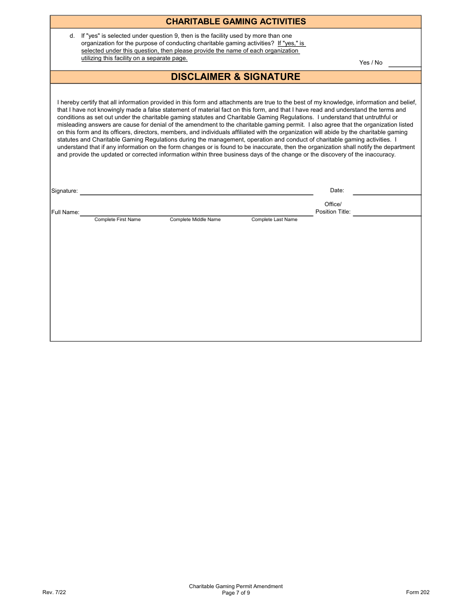Form 202 Charitable Gaming Permit Amendment - Virginia, Page 7