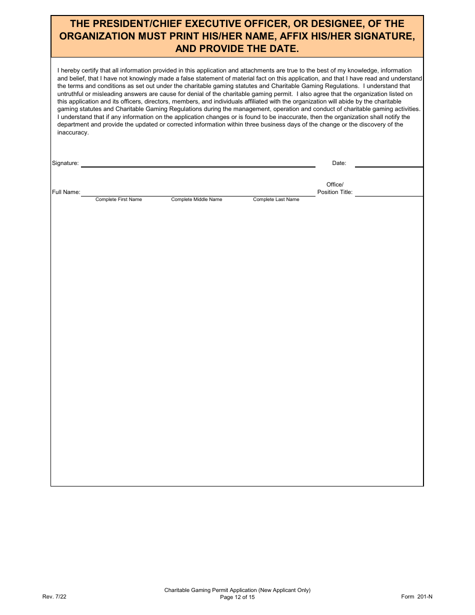 Form 201-N Charitable Gaming Permit Application (New Applicant Only) - Virginia, Page 12