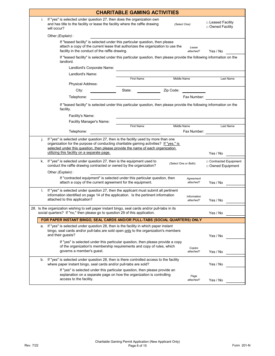 Form 201-N Charitable Gaming Permit Application (New Applicant Only) - Virginia, Page 6