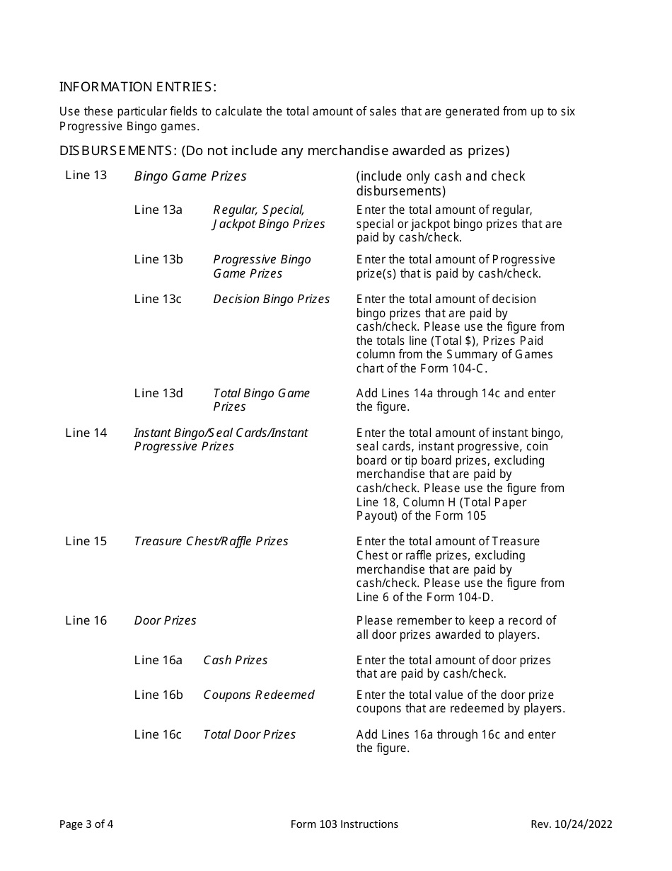 Instructions for Form 103 Bingo Session Reconciliation Summary - Virginia, Page 3