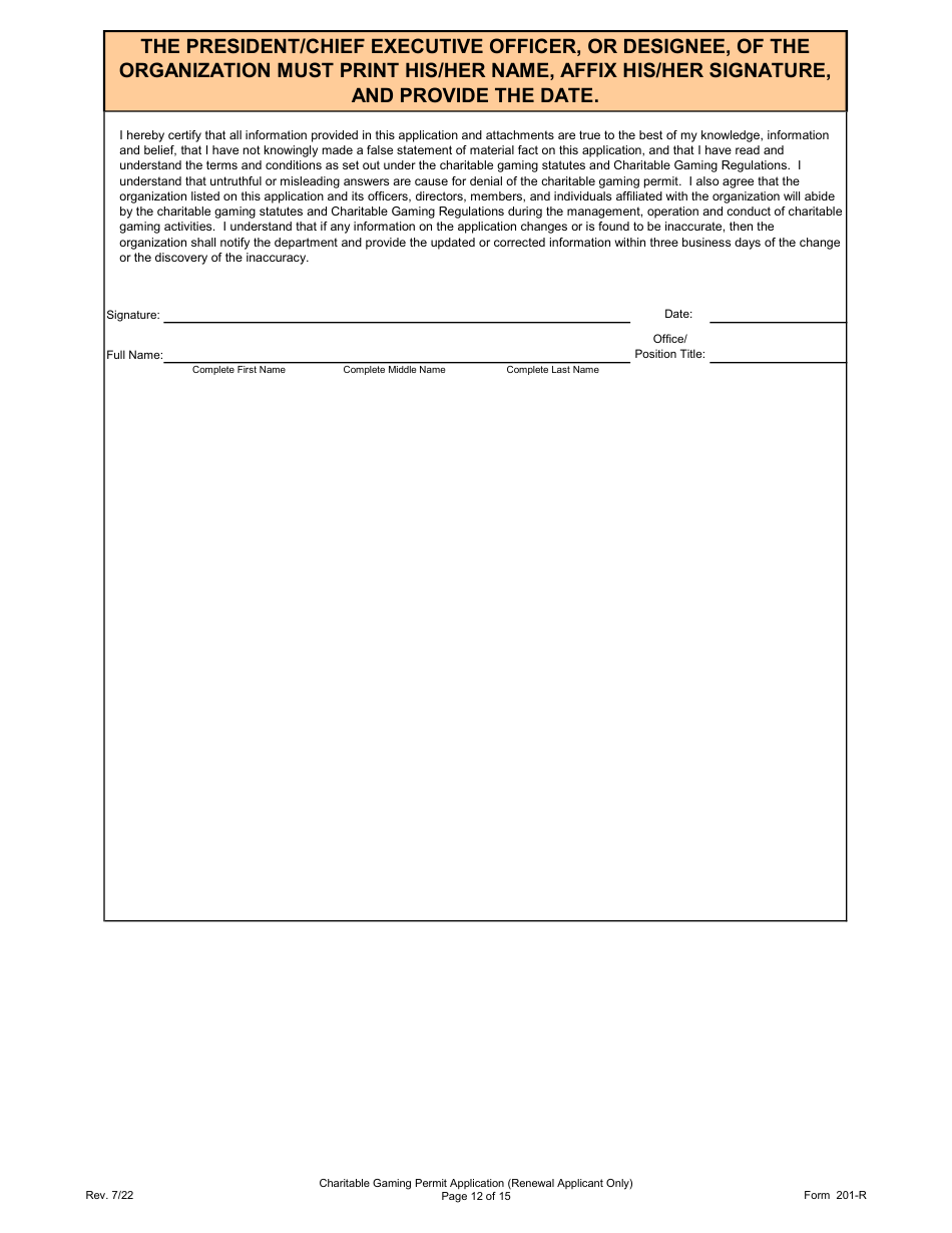 Form 201-R Charitable Gaming Permit Application (Renewal Applicant Only) - Virginia, Page 12