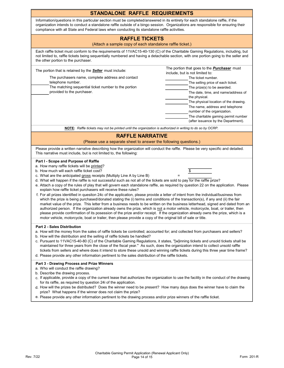 Form 201-R Charitable Gaming Permit Application (Renewal Applicant Only) - Virginia, Page 14