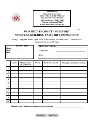 Form MOD-9 Monthly Production Report - Modular Building Units or Components - Mississippi